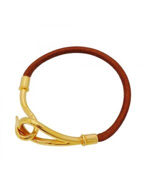 Hermes Bracelet Jumbo Hook Gold Plated Leather Brown